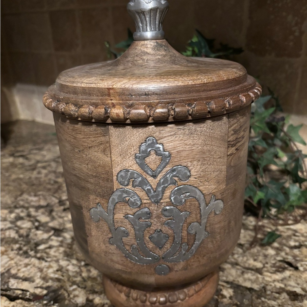GG Collection Wood and Metal Inlay 12" H Heritage Collection Canister/Urn